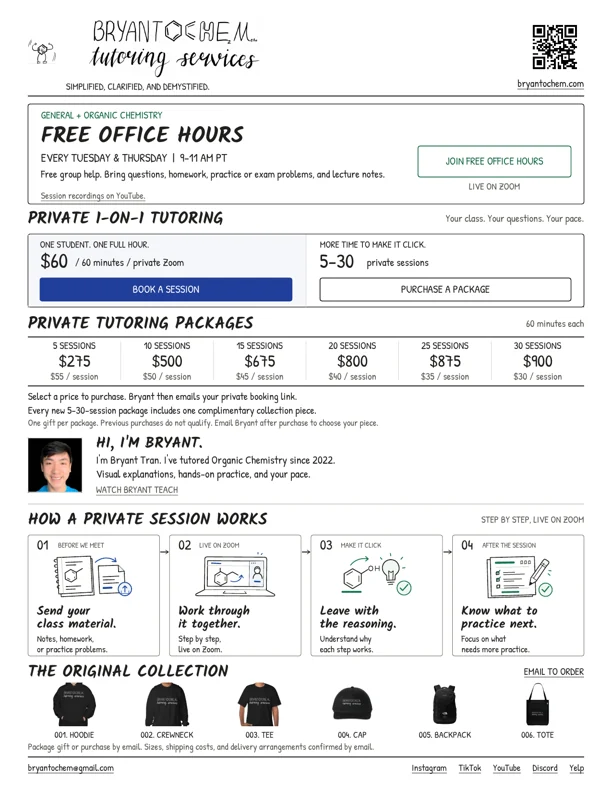 Preview of the BryantOchem flyer with free Office Hours, tutoring options, and the original collection.